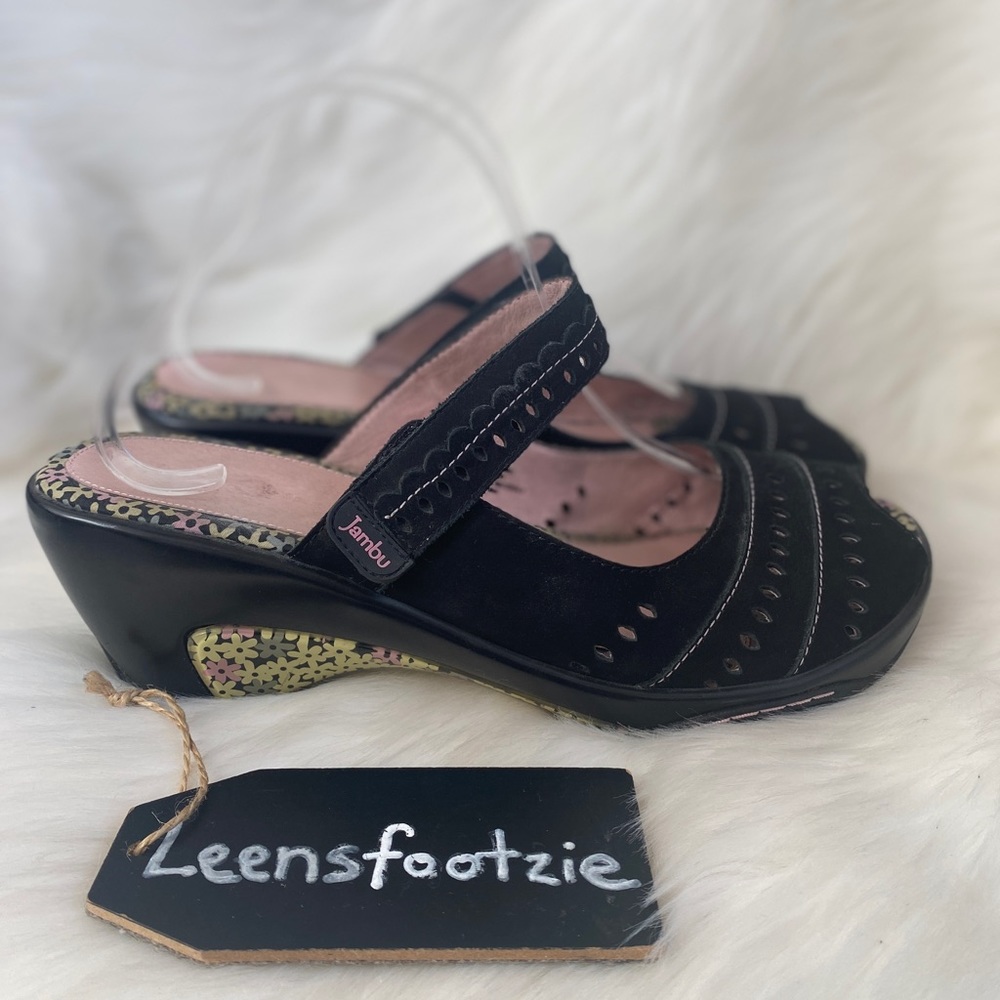 Jambu Women’s Black Leather Comfort Slide Mule